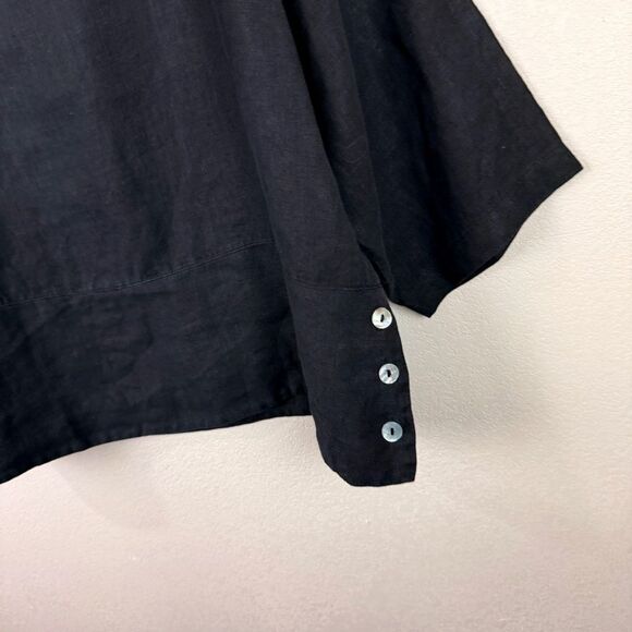 Bryn Walker Black Linen Lagenlook Artsy Blouse Top Medium - Picture 2 of 8